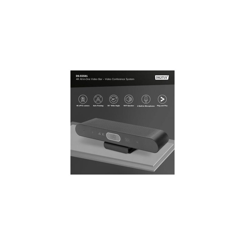 DIGITUS 4K All-in-One Video Bar ePTZ, AI, 2x mikrofon/1x reproduktor