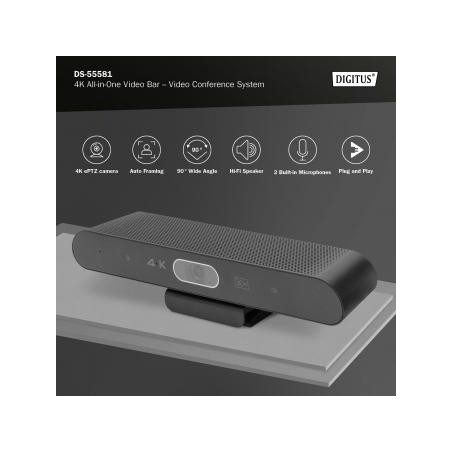 DIGITUS 4K All-in-One Video Bar ePTZ, AI, 2x mikrofon/1x reproduktor