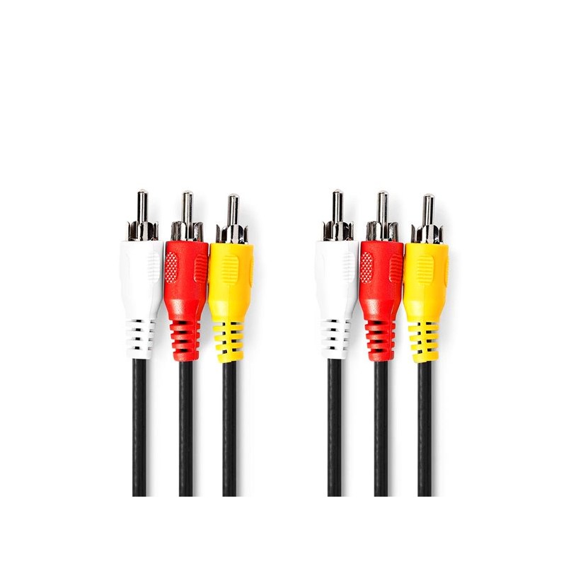 Nedis CVGL24300BK15 - Kompozitní Video kabel | 3x RCA Zástrčka | 3x RCA Zástrčka | 480p | 1,5 m | Černá