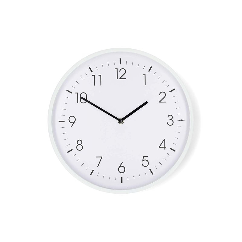 Nedis CLWA1226WT - Nástěnné hodiny | Průměr: 300 mm | Plast | Tichý pohyb | Bílá