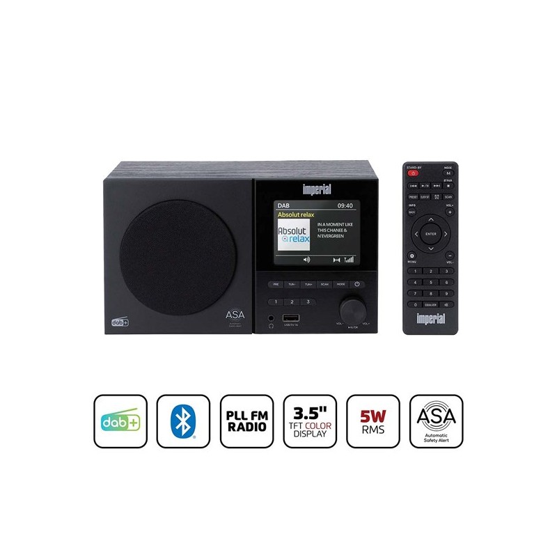 Nedis DABMAN-120BK - Imperial Rádio DAB+/FM mono s funkcí Bluetooth®, USB a ASA