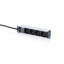 DIGITUS 10" prodlužovací kabel s hliníkovým profilem, 4zásuvkový uzemněný prodlužovací kabel s vypínačem