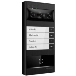 Hikvision IP dveřní interkom 4-tlač., 3× kamera 180° (4+2+2MPx), rozpoznání obličeje, čtečka karet, QR kód, W