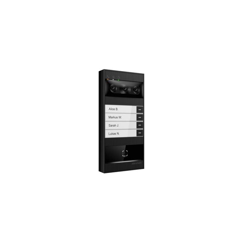 Hikvision IP dveřní interkom 4-tlač., 3× kamera 180° (4+2+2MPx), rozpoznání obličeje, čtečka karet, QR kód, W