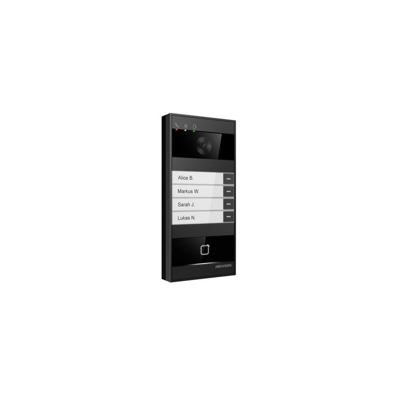 Hikvision IP dveřní interkom 4-tlač., 4MPx kamera 150°, rozpoznání obličeje, čtečka karet, Wi-Fi, Bluetooth