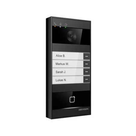 Hikvision IP dveřní interkom 4-tlač., 4MPx kamera 150°, rozpoznání obličeje, čtečka karet, Wi-Fi, Bluetooth
