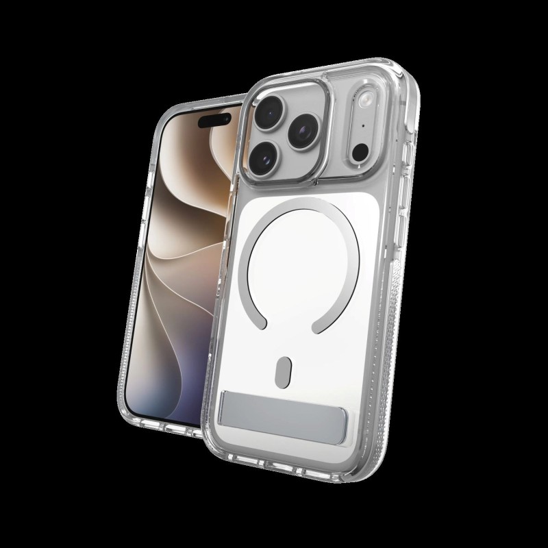 ZAGG Pouzdro Santa Cruz Snap Metallic se stojánkem a krytem tlačítka fotoaparátu pro Apple iPhone 18 Pro / 17 Pro - Silver