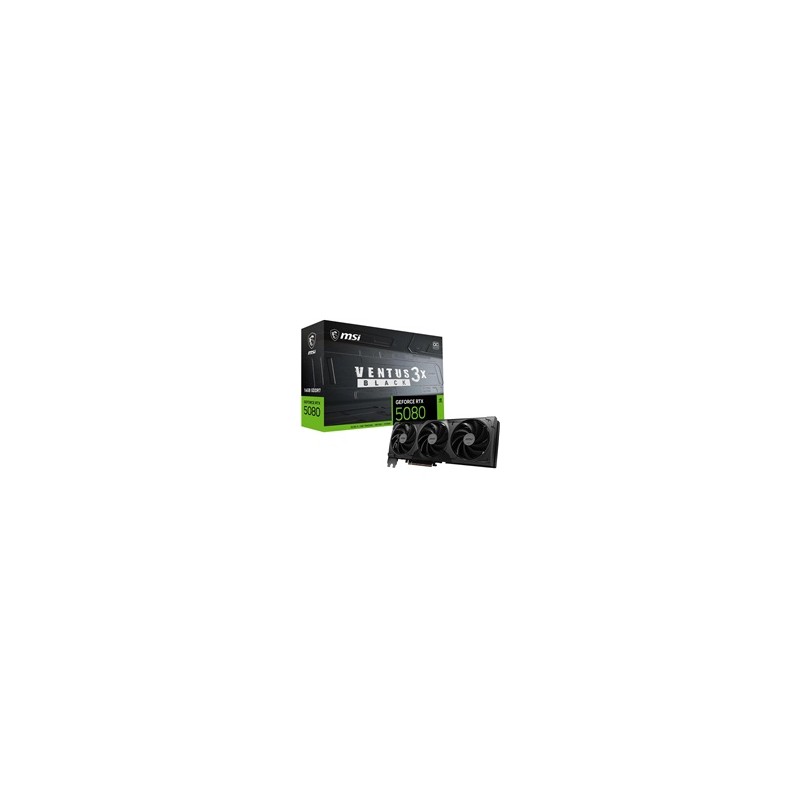 MSI VGA NVIDIA GeForce RTX 5080 16G VENTUS 3X OC BLACK, RTX 5080, 16GB GDDR7, 3xDP, 1xHDMI