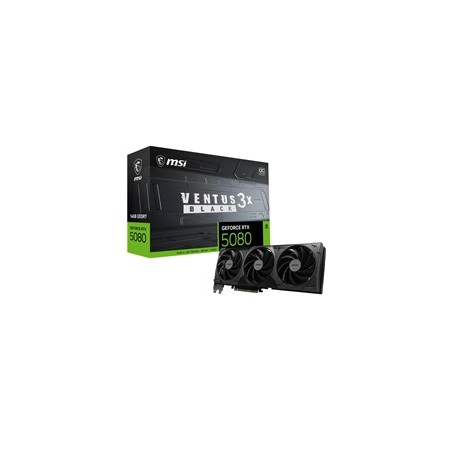 MSI VGA NVIDIA GeForce RTX 5080 16G VENTUS 3X OC BLACK, RTX 5080, 16GB GDDR7, 3xDP, 1xHDMI