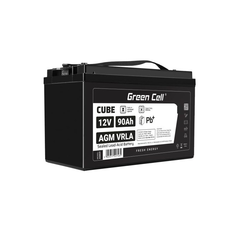 Green Cell CUBE AGM IP54 12V 90Ah VRLA baterie Gel deep cycle skůtr sekačka loď barge sekačka traktor fishing loď