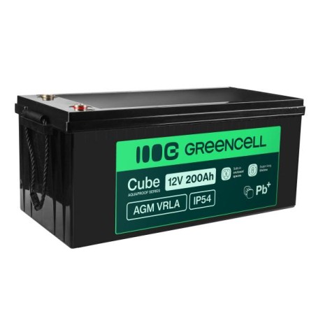 Greencell AGM VRLA 12V 200Ah maintenance-free baterie pro solar loď applications (240x522x226mm)