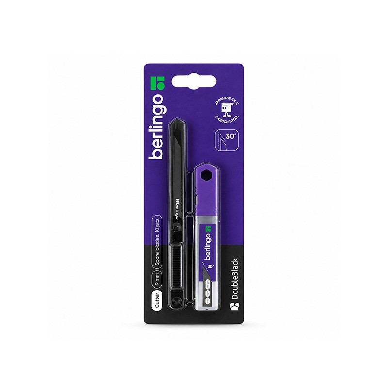 Celokovový odlamovací nůž + náhradní čepele Double Black, 9mm, 1ks, Berlingo