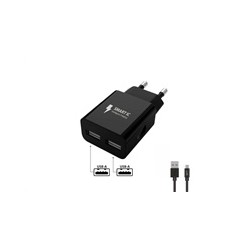 WG - Síťová nabíječka 2x USB-A 2,4A , Smart IC + kabel USB-A na Type-C, black