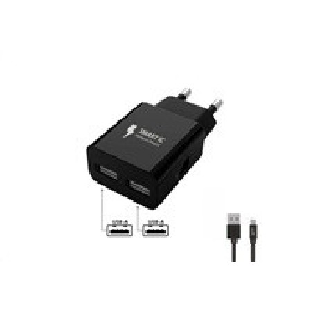 WG - Síťová nabíječka 2x USB-A 2,4A , Smart IC + kabel USB-A na Type-C, black