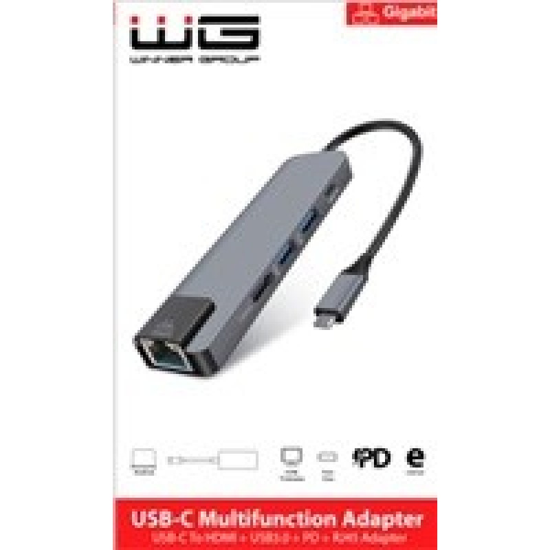 WG - HUB Type-C 4 v1, HDMI + RJ45 + USB3.0, hliníkový