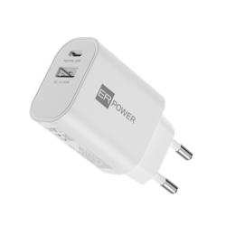 Dual GaN Charger 33W 1 USB-C/1 USB-A PD/PPS/QC - White