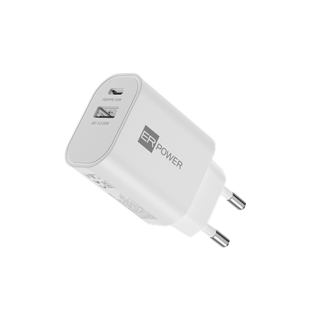 Dual GaN Charger 33W 1 USB-C/1 USB-A PD/PPS/QC - White
