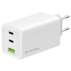 COLORWAY 2x USB-C, 1x USB-A/ síťová nabíječka/ GaN/ PD/ PPS/ 100W/ Bílá