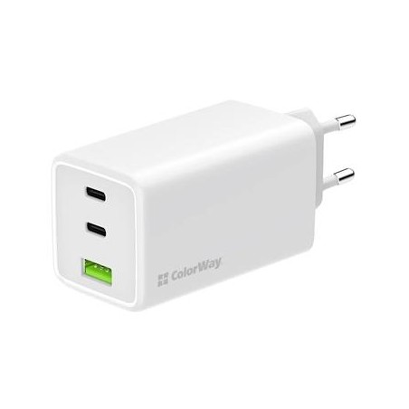 COLORWAY 2x USB-C, 1x USB-A/ síťová nabíječka/ GaN/ PD/ PPS/ 100W/ Bílá