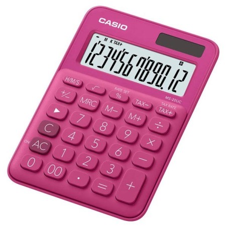 Casio Kalkulačka MS 20 UC RD, tmavě růžová, dvanáctimístná, duální napájení, DOPRODEJ