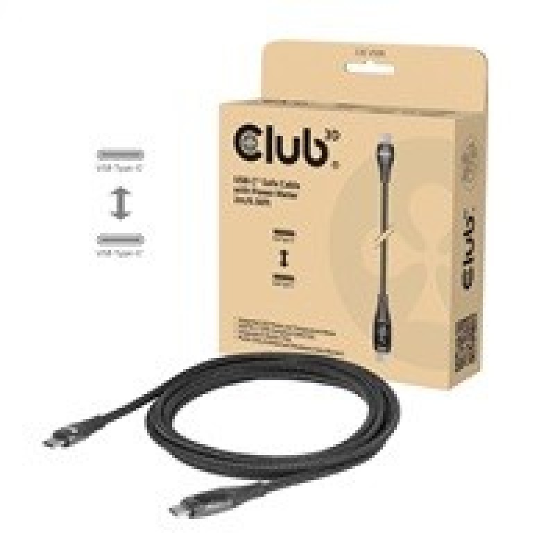 Club3D Kabel USB-C Safe s měřičem výkonu, 240 W, bez přenosu dat, 2m