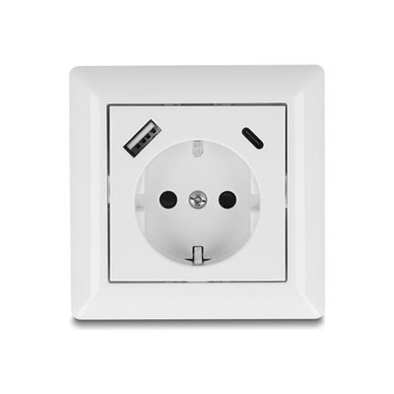 Delock - Výstupní zásuvka - s PD 3.0, 18W - 2P+E - typ F, USB, USB typu C - s klapkami - 1 souprava - 1 napájecí zásuvka, 1