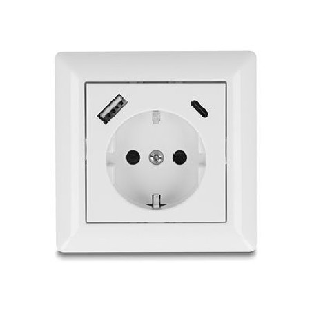 Delock - Výstupní zásuvka - s PD 3.0, 18W - 2P+E - typ F, USB, USB typu C - s klapkami - 1 souprava - 1 napájecí zásuvka, 1
