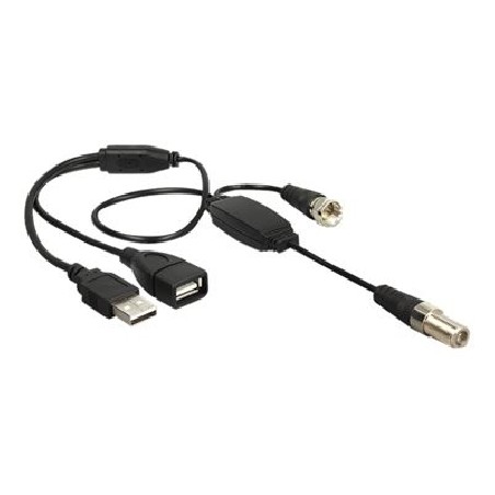 Delock - Kabel antény - F konektor s piny (male) do F konektor, USB (pouze napájení) - 35 cm - koaxiál - cerná