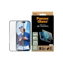 PanzerGlass Gaming - Ochrana obrazovky pro mobilní telefon - ultra široký tvar - sklo - barva rámu černá - pro Apple iPhone 15