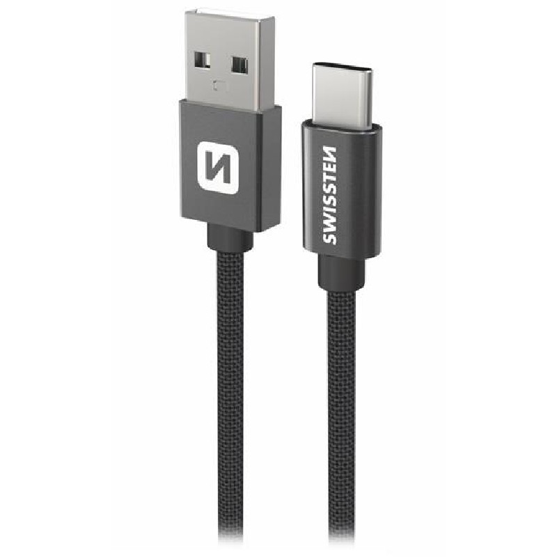 Swissten Datový kabel Textile USB / USB-C 0,5 m černý