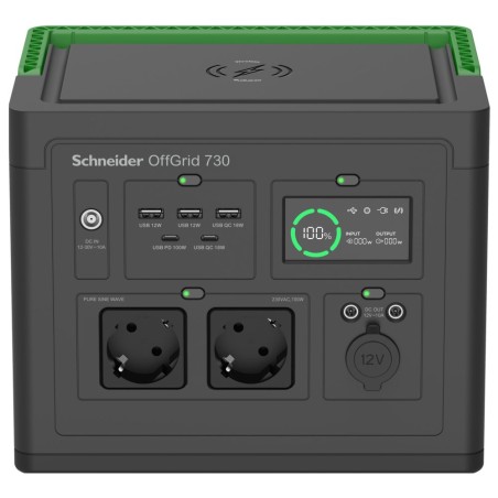 Schneider OffGrid Portable Power Station 730, 738Wh Lithium-ion, 2 Schuko, Sinewave