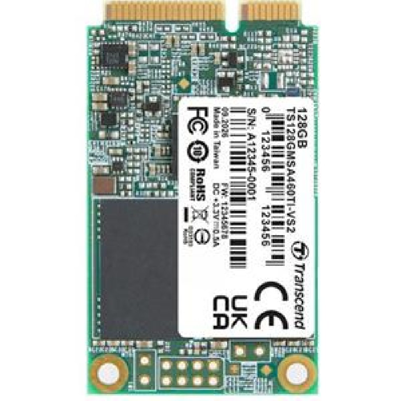 TRANSCEND MSA460TI-VS2 128GB Industrial SSD disk mSATA SSD, SATA3, 3D TLC BiCS5, DRAM-less, PE: 3K, wide temp.