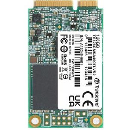 TRANSCEND MSA460TI-VS2 128GB Industrial SSD disk mSATA SSD, SATA3, 3D TLC BiCS5, DRAM-less, PE: 3K, wide temp.