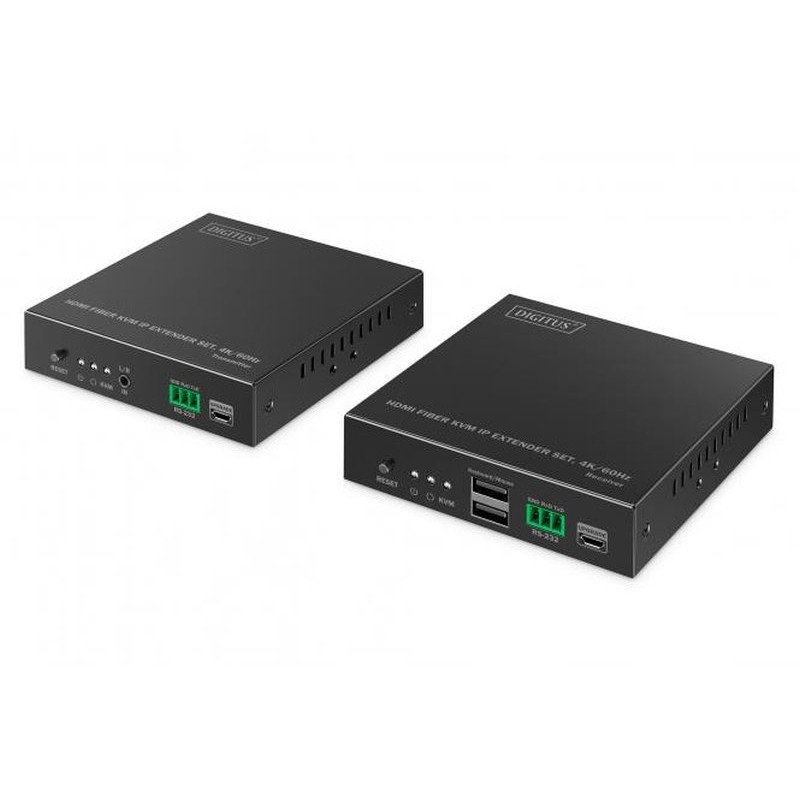 DIGITUS Sada optického HDMI KVM extenderu, 4K/60Hz, dosah 40 km / 300 m, podpora IP sítě 1G, černá