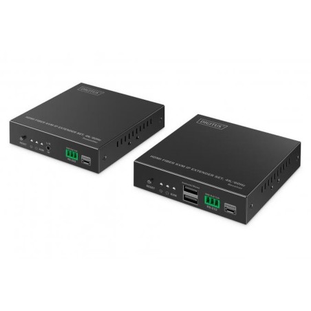 DIGITUS Sada optického HDMI KVM extenderu, 4K/60Hz, dosah 40 km / 300 m, podpora IP sítě 1G, černá