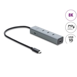 Delock 5 portový rozbočovač USB Type-C™, 10 Gbps, s video výstupem 8K a PD3.0 100 W