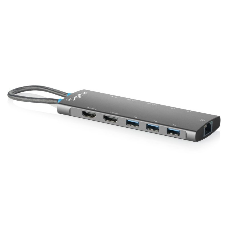 Digitus USB-C dokovací stanice, 11 portů: 2x HDMI, 5x USB 3.2 Gen1, 2x USB 2.0,1x RJ45,1x PD