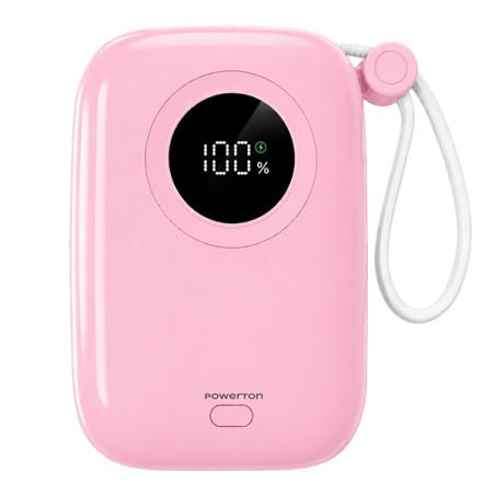 Powerton ENERGY PASTEL EDITION Powerbanka 10000mAh, 2x USB-C, 22.5W, integrovaný kabel, růžová