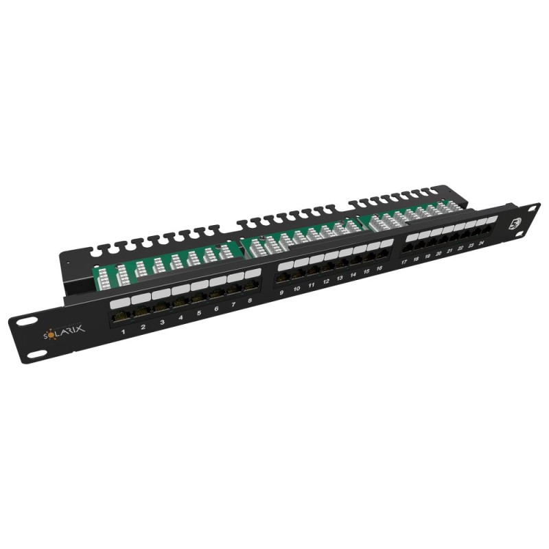 Solarix Patch panel Solarix 24 x RJ45 CAT5E UTP s vyvazovací lištou 1U