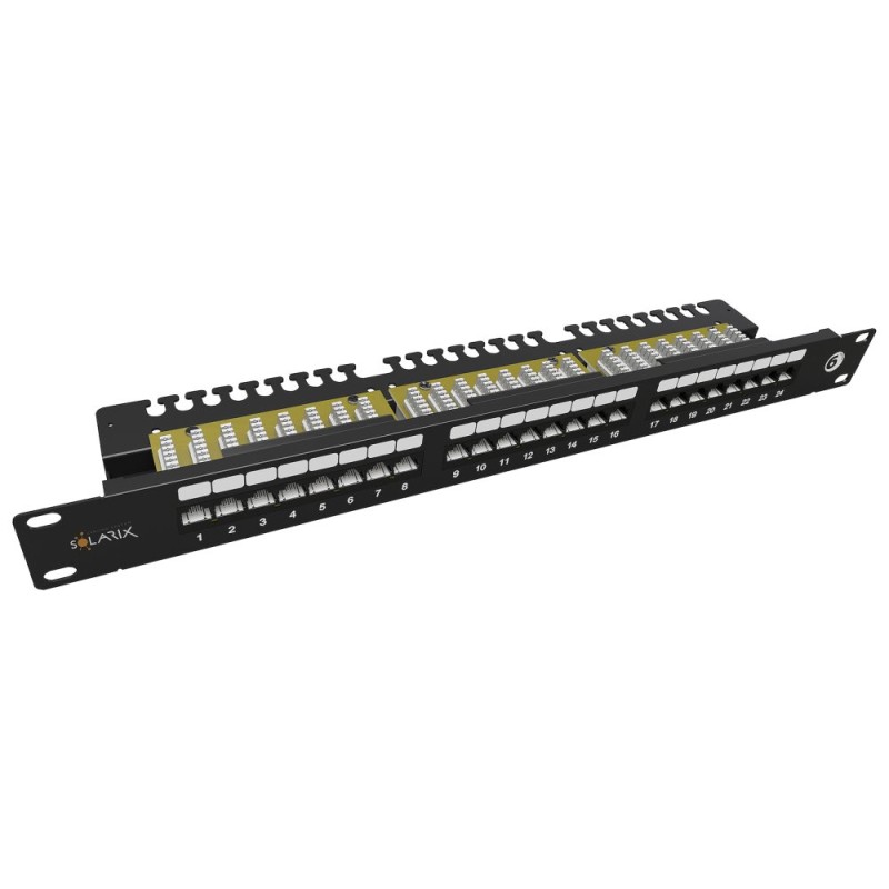 Solarix Patch panel Solarix 24 x RJ45 CAT6 UTP s vyvazovací lištou 1U