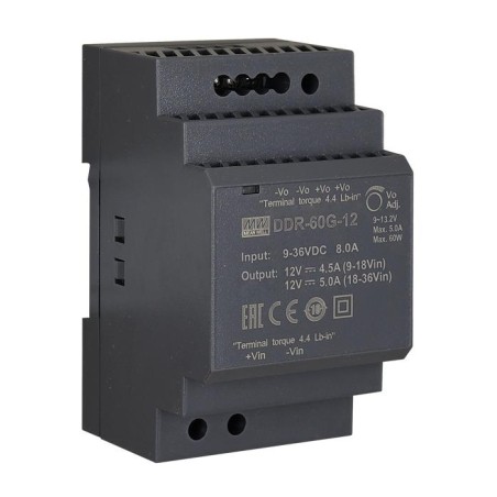 MEANWELL - DDR-60G-12 - Průmyslový měnič napětí z 9-36V na 12V 60W na DIN
