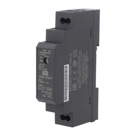 MEANWELL - DDR-15G-5 - Průmyslový měnič napětí z 9-36V na 5V 15W na DIN