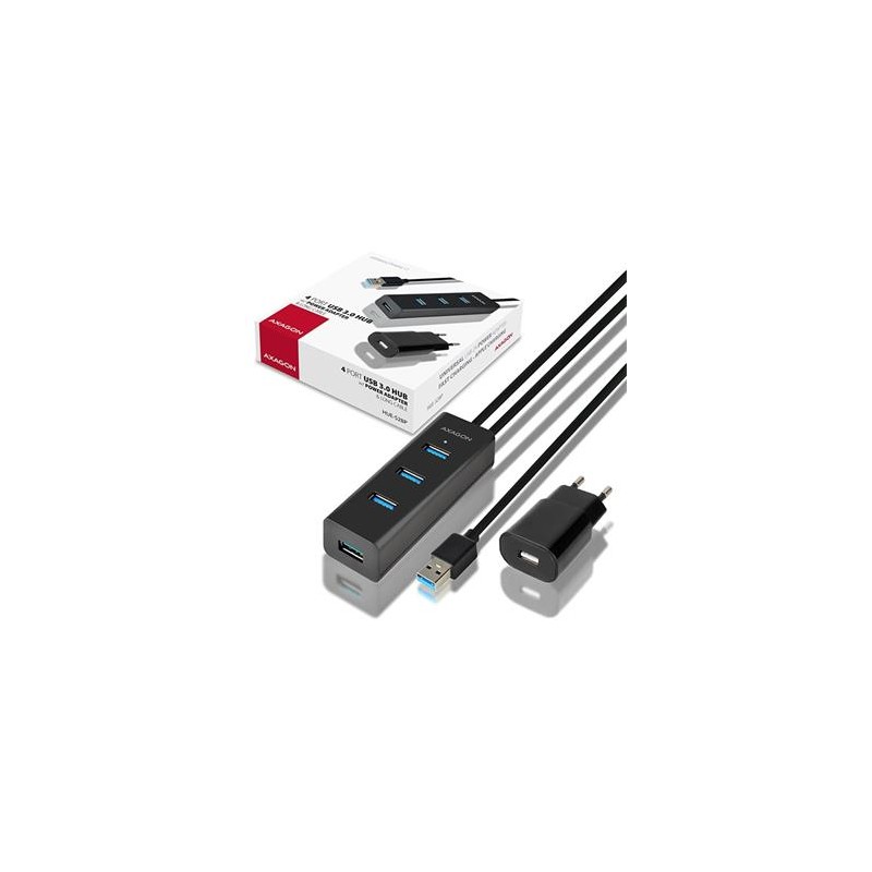 AXAGON HUE-S2BP, 4x USB 3.0 CHARGING hub, vč. AC adaptéru, kabel USB-A 1.2m