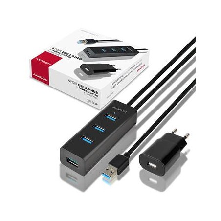 AXAGON HUE-S2BP, 4x USB 3.0 CHARGING hub, vč. AC adaptéru, kabel USB-A 1.2m
