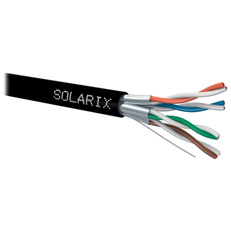 Instalační kabel Solarix STP, Cat6A, drát, PE, cívka 500m