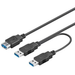 PremiumCord USB 3.0 napájecí Y kabel A/Male + A/Male -- A/Female DUÁLNÍ (extra napájení)