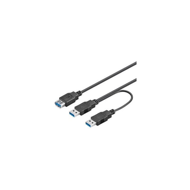 PremiumCord USB 3.0 napájecí Y kabel A/Male + A/Male -- A/Female DUÁLNÍ (extra napájení)
