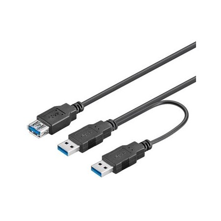 PremiumCord USB 3.0 napájecí Y kabel A/Male + A/Male -- A/Female DUÁLNÍ (extra napájení)