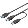 PremiumCord USB 3.0 napájecí Y kabel A/Male + A/Male -- A/Female DUÁLNÍ (extra napájení)
