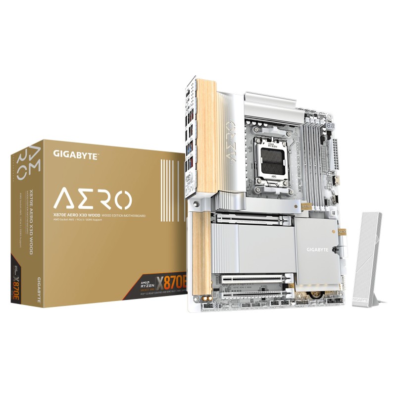 GIGABYTE MB Sc AM5 X870E AERO X WOOD, AMD X870E. 4xDDR5, 2xUSB-C, 2xHDMI, Wifi, ATX
